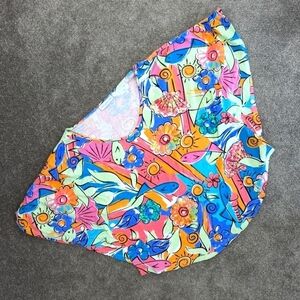 LULU-B floral bird print sequin cotton multicolor Tshirt batwing size Small